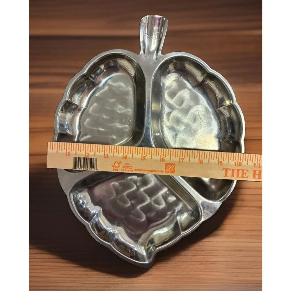 Stainless Steel Divided Plate Tray Clover Design With Handle Vintage